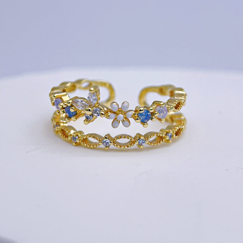 Wholesale Micro-inlaid Oil Drop Butterfly Small Flower Double-layer Hollow Open Rings ACC-RS-YXY019