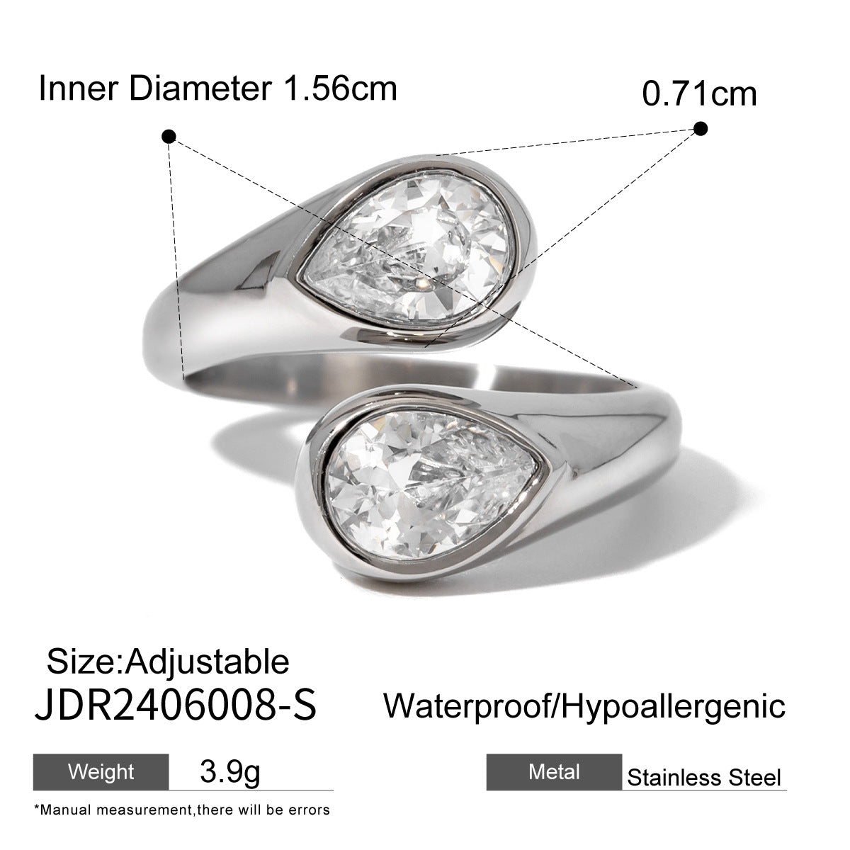 Wholesale 18k Gold Stainless Steel Zircon Opening Ring