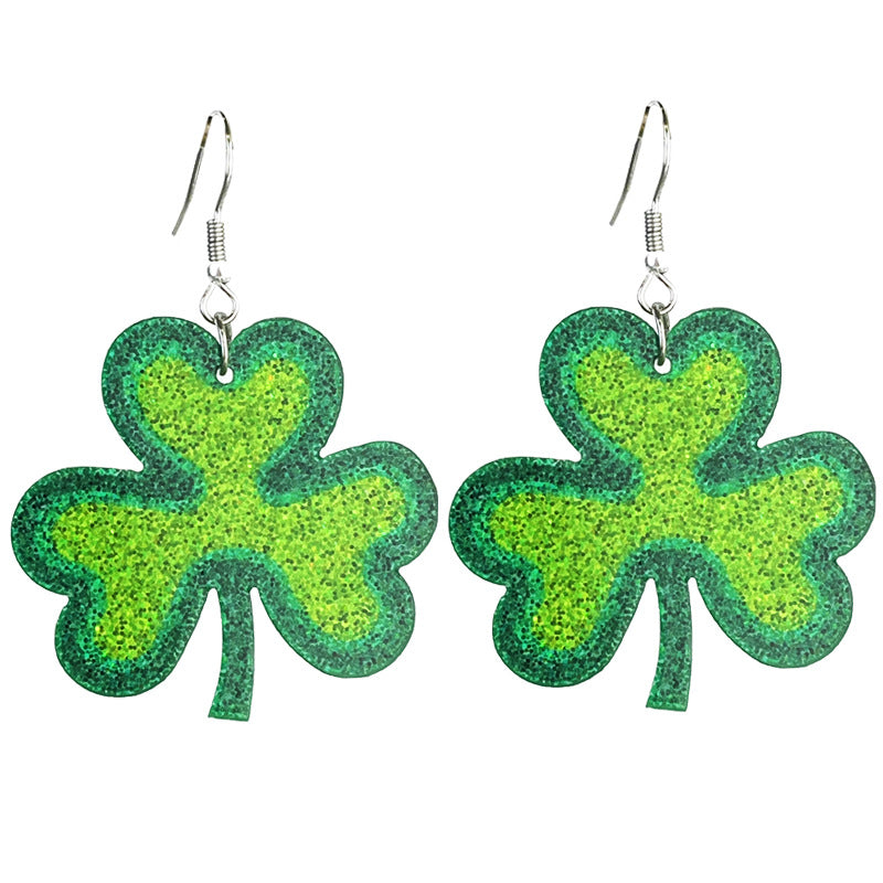 Wholesale 2 pairs/pack St. Patrick's Green Sparkling Acrylic Element Earrings ACC-ES-HY220