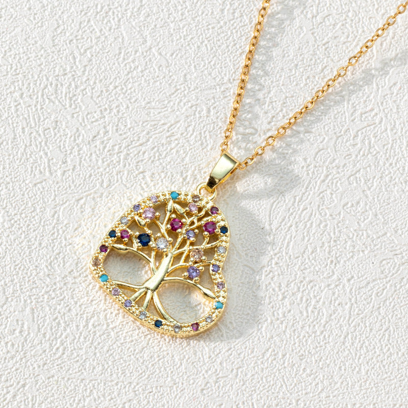 Wholesale 18K Gold Plated Tree Of Life Pendant Necklace Round Hollow Design With Zircon Trendy Layering Jewelry Accessory For Women Gift And Resale
