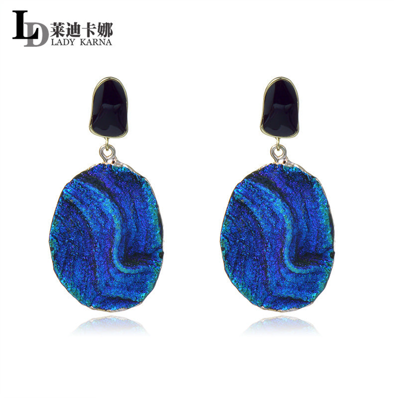 Wholesale Ocean Long Blue Wave Texture Resin Earrings ACC-ES-JiuJia008
