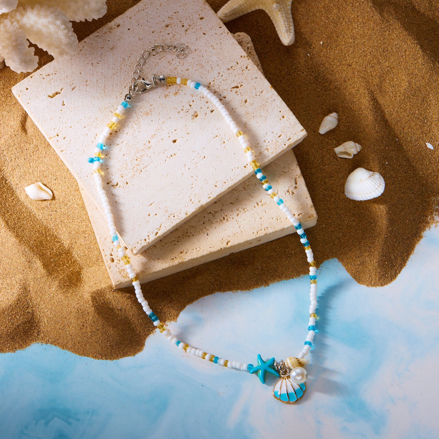 Wholesale  Summer Small Fresh Shell Starfish Conch Rice Bead Necklace