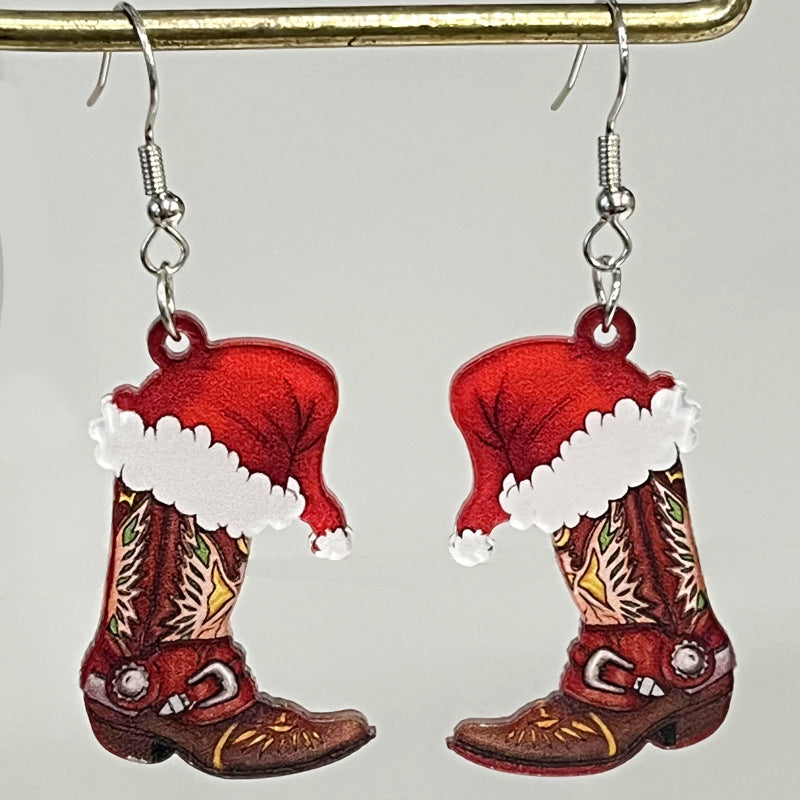 Wholesale 2 Pairs/Pack Christmas Red Wine Beer Party Santa Hat Acrylic Earrings ACC-ES-HY160