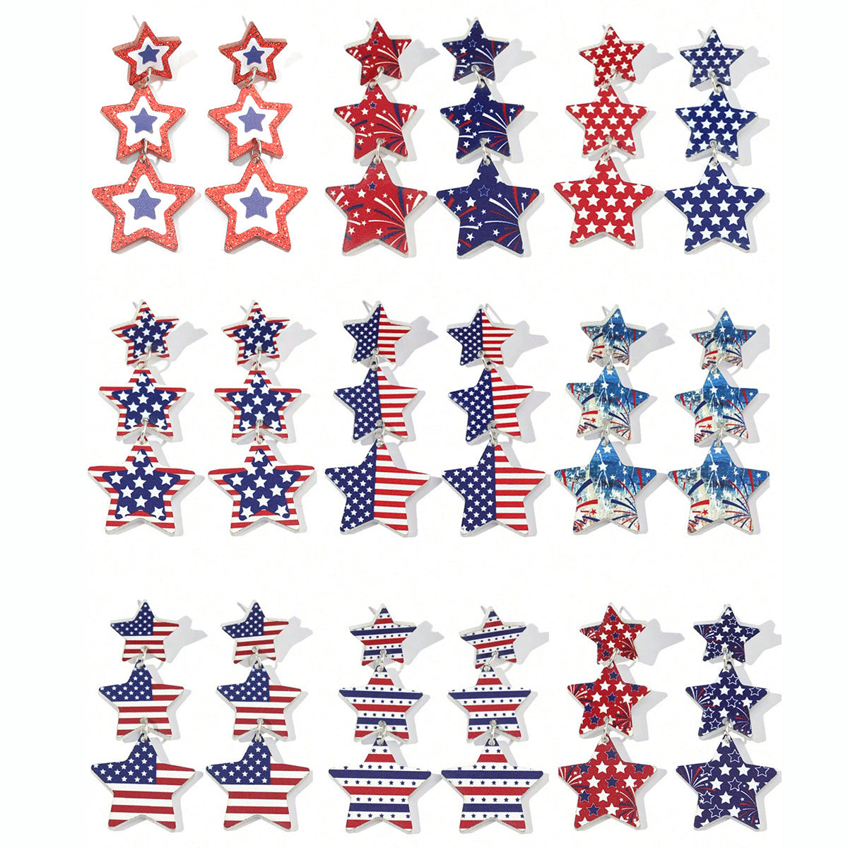 Wholesale  National Day Independence Day flag five-pointed star personality earrings