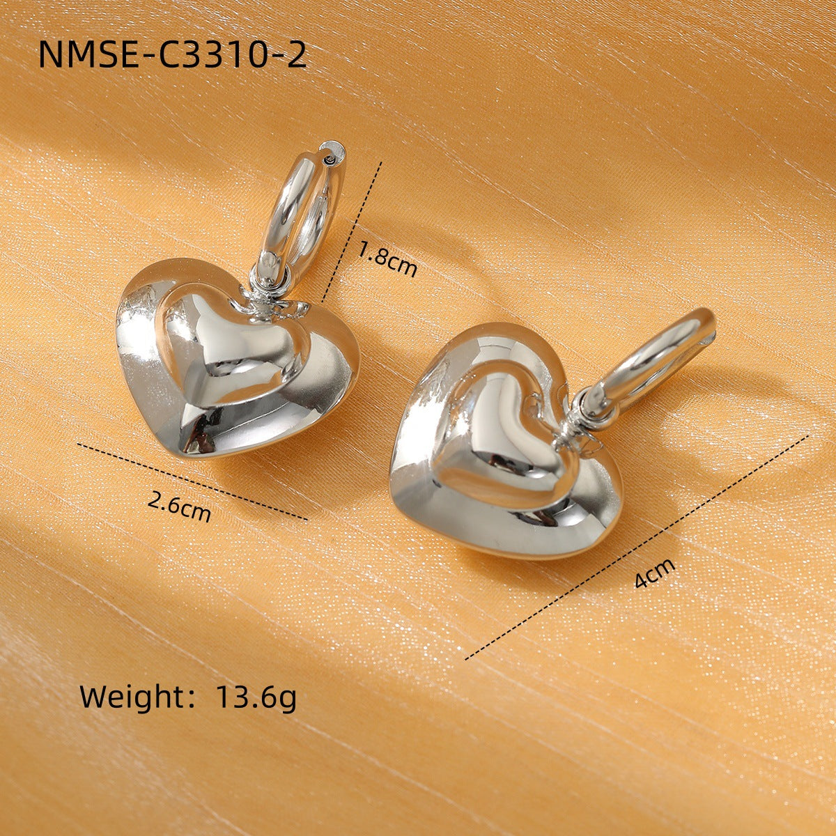 Wholesale Heart-Shaped Stainless Steell with 18K Gold Plating Earring