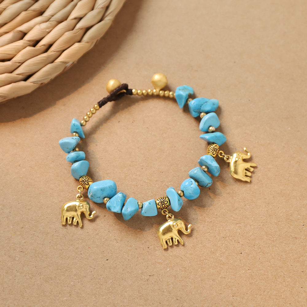 Wholesale Hand-Knitted Turquoise Elephant Bracelet,  Bohemian Style Fashion Jewelry Accessory