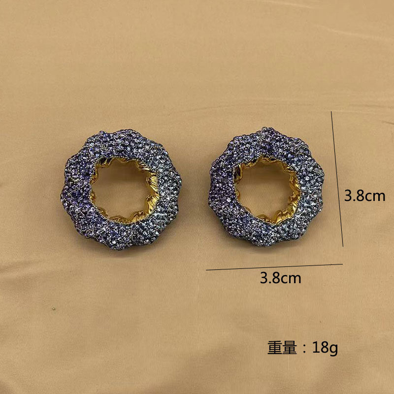 Wholesale Hollow Light Luxury Colored Glass Full Diamond Earrings ACC-ES-KangD008