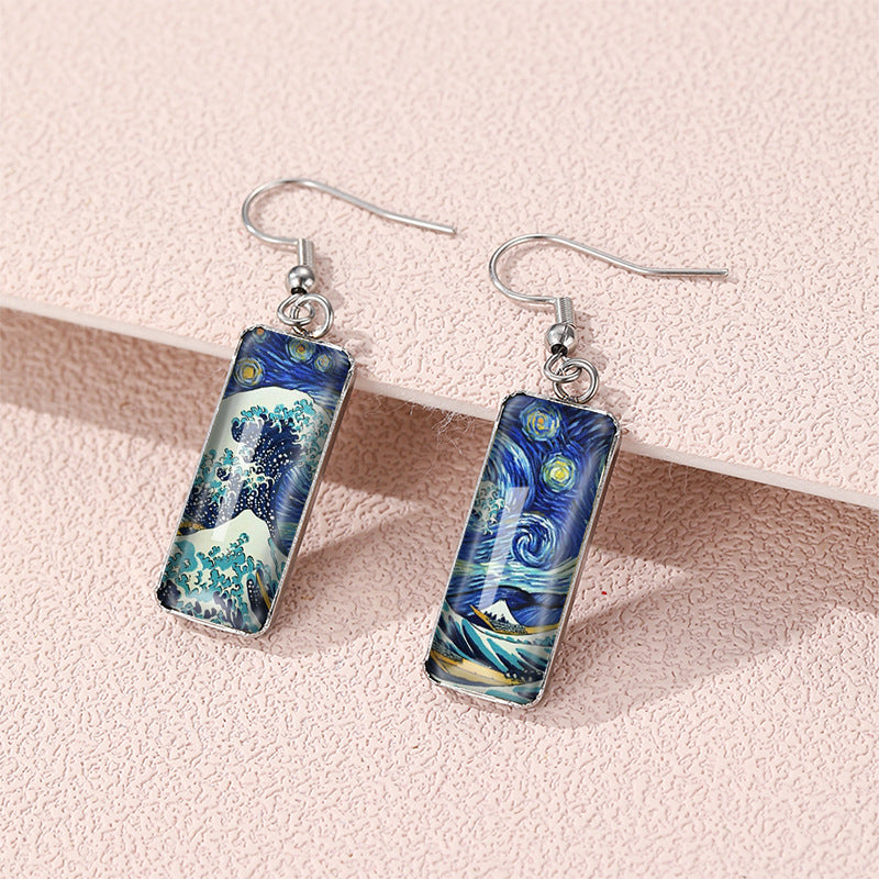Wholesale  painting stars and moon night time gem glass earrings