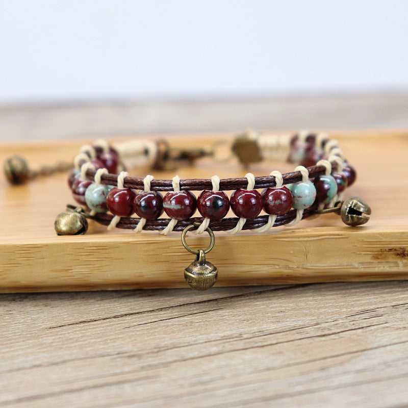 Wholesale Hand-woven Forest Style Ceramic Bell Bracelets Retro Colorful Bracelets ACC-BT-Luox002