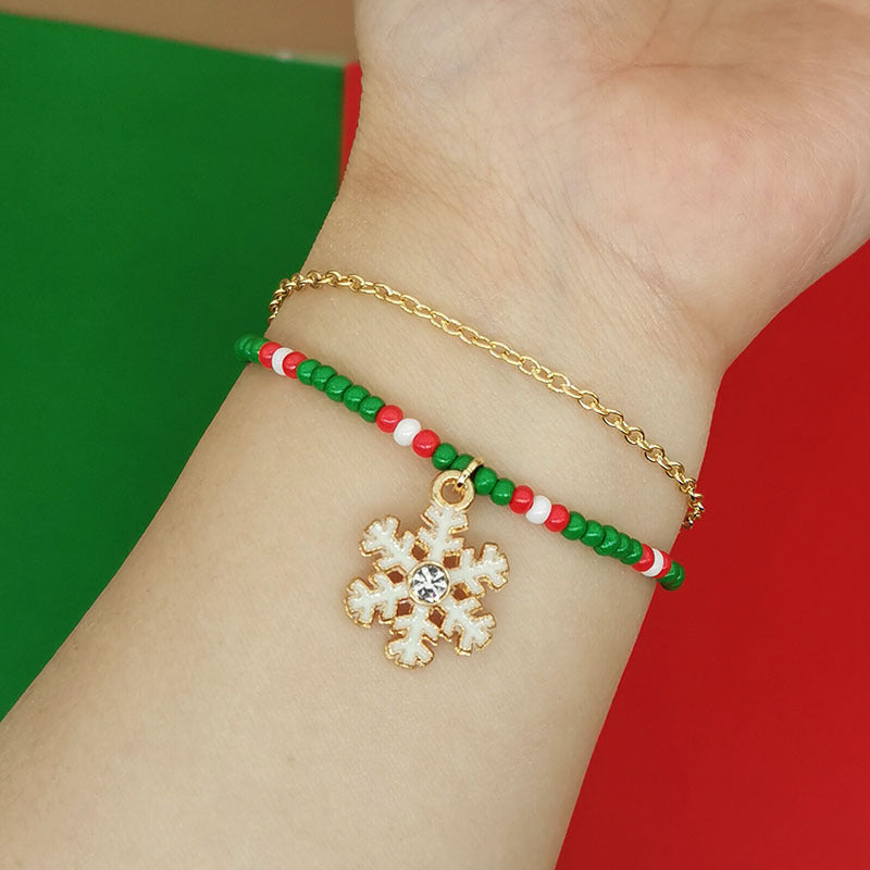 Wholesale Christmas Snowflake Tree Letter Rice Bead Double Layer Bracelet ACC-BT-Haol003