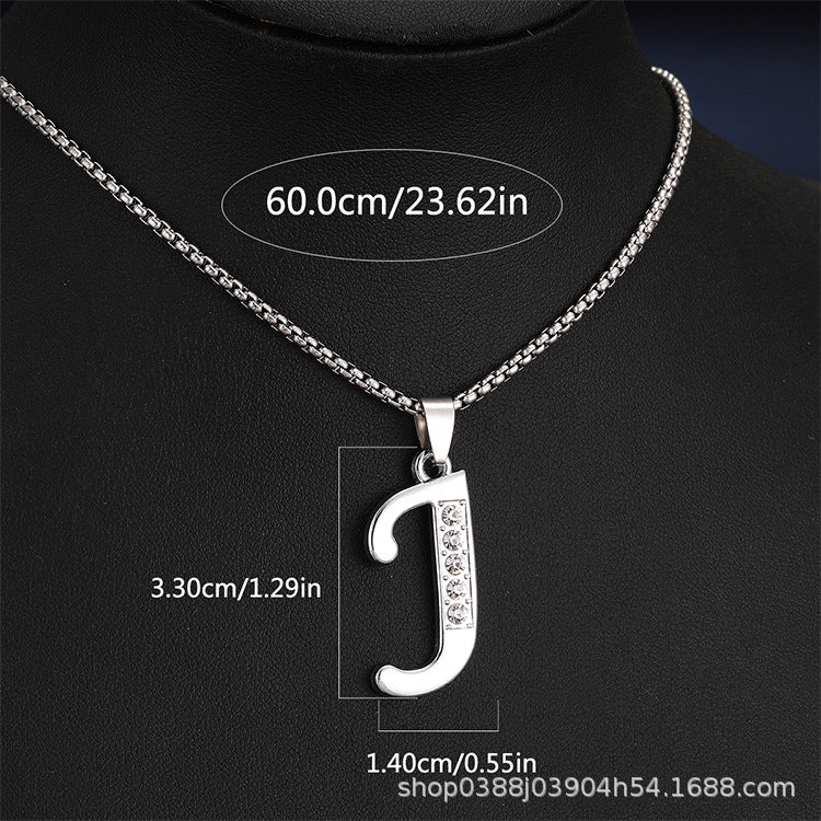 Wholesale Titanium Steel 26 Diamond-Encrusted English Letter Necklaces