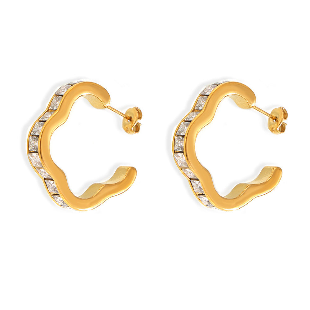 Wholesale Geometric Lace Inlaid Zirconia Stainless Steel Earrings ACC-ES-OMK005