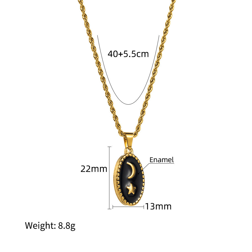 Wholesale  oil dripping necklace moon pattern titanium steel gold-plated necklace