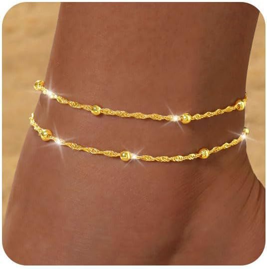 Wholesale  Silver Love Anklet Copper Millet Beads Double Layer Adjustable Foot Accessories