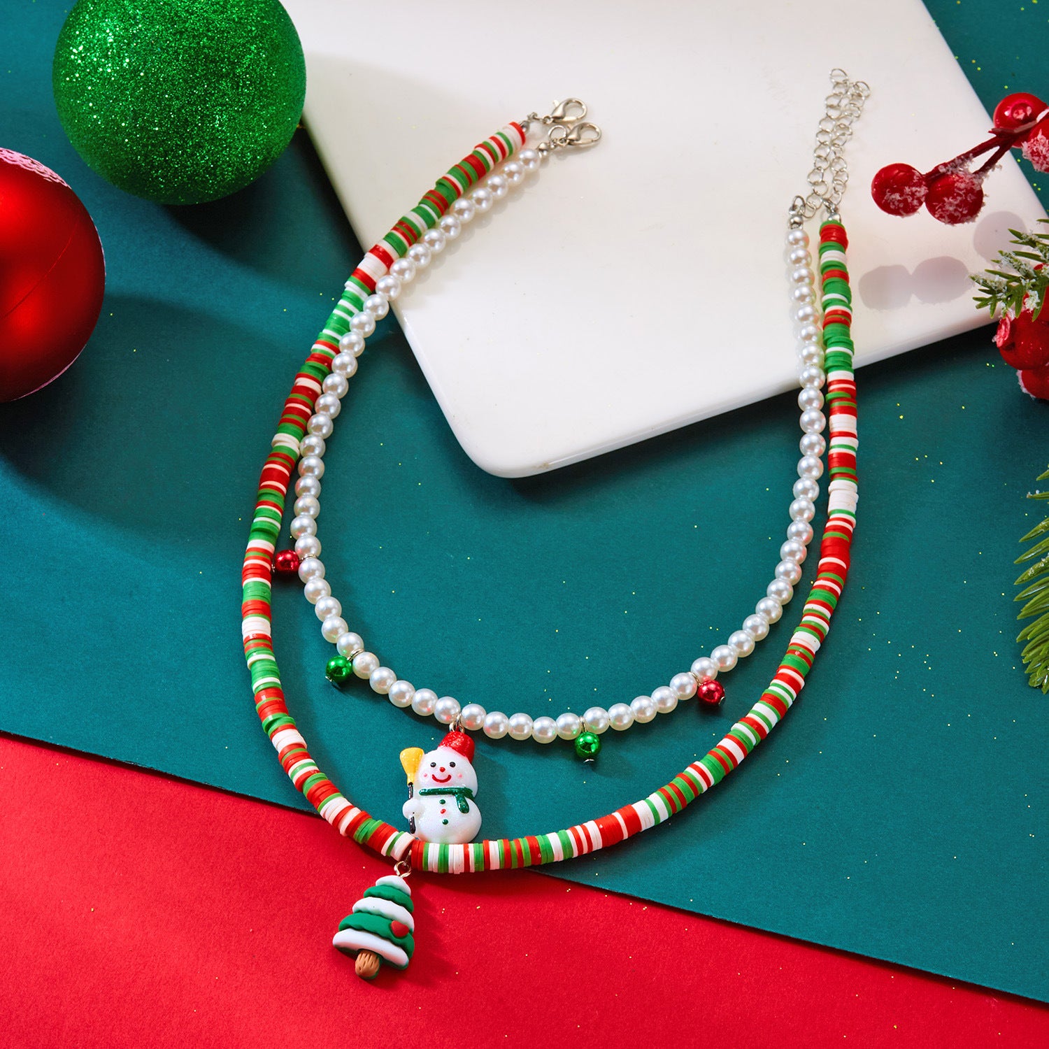 Wholesale Christmas cartoon Christmas tree snowman multi-layer necklace