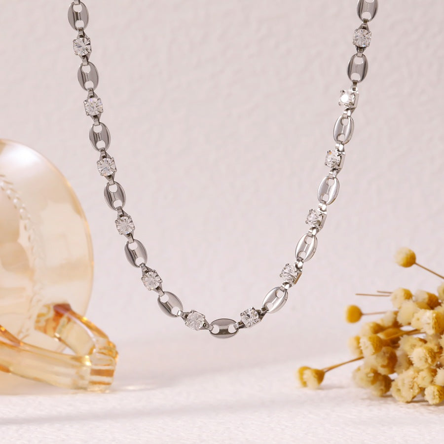 Wholesale  18K Gold Shaped Buckle Inlaid Zircon Necklace Bracelet Earrings Women' s Stainless Steel