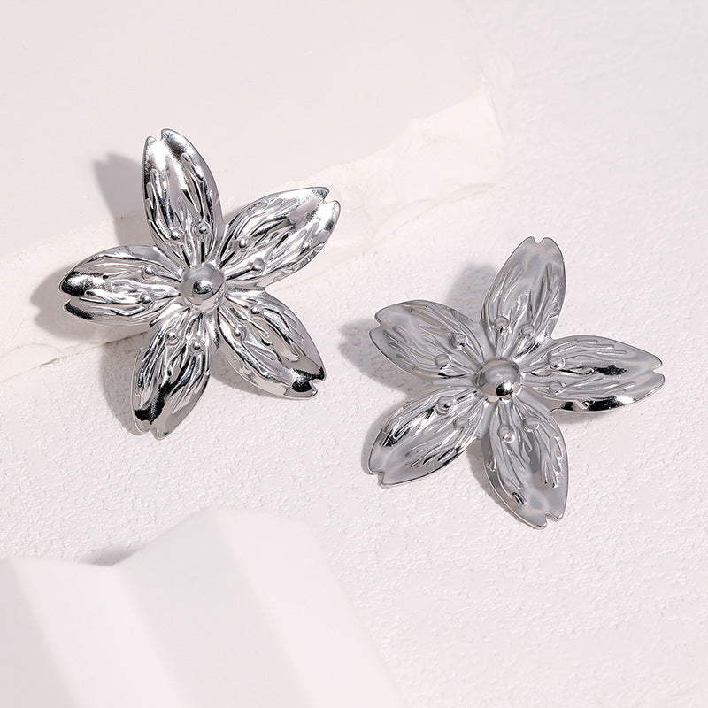 Wholesale Stainless Steel Gold Plated Flower Stud Earrings For Women Sweet Minimalist Chic Party Jewelry Accessory