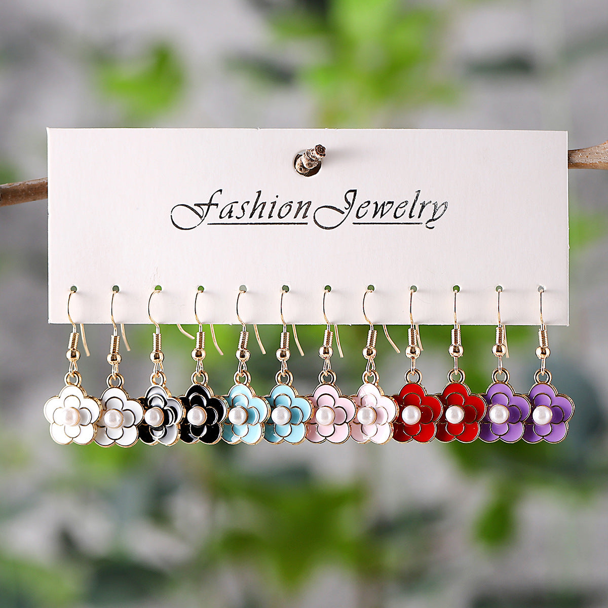 Wholesale Color Small Flower Oil Drop Pendant Earrings suit