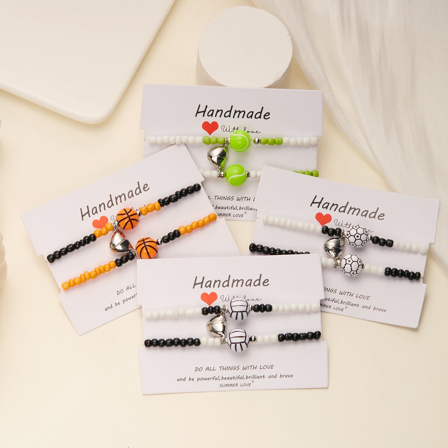 Wholesale 2-pack Basketball Tennis Football Bracelet Rice Bead Woven Love Magnetic Bracelet ACC-BT-FanYou008