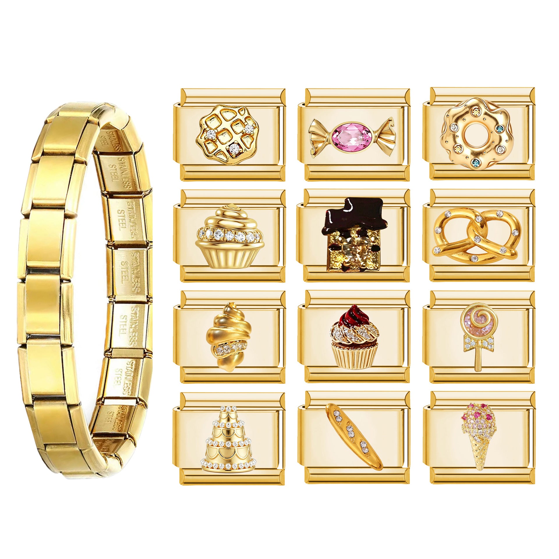 Wholesale Gold Tone Modular DIY Bracelet Stainless Steel Detachable Elastic Trendy Jewelry Accessory For Party Gift