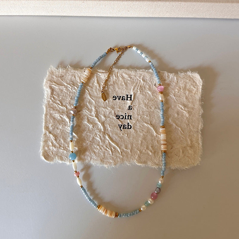 Wholesale Pink Blue Niche Beaded Necklace