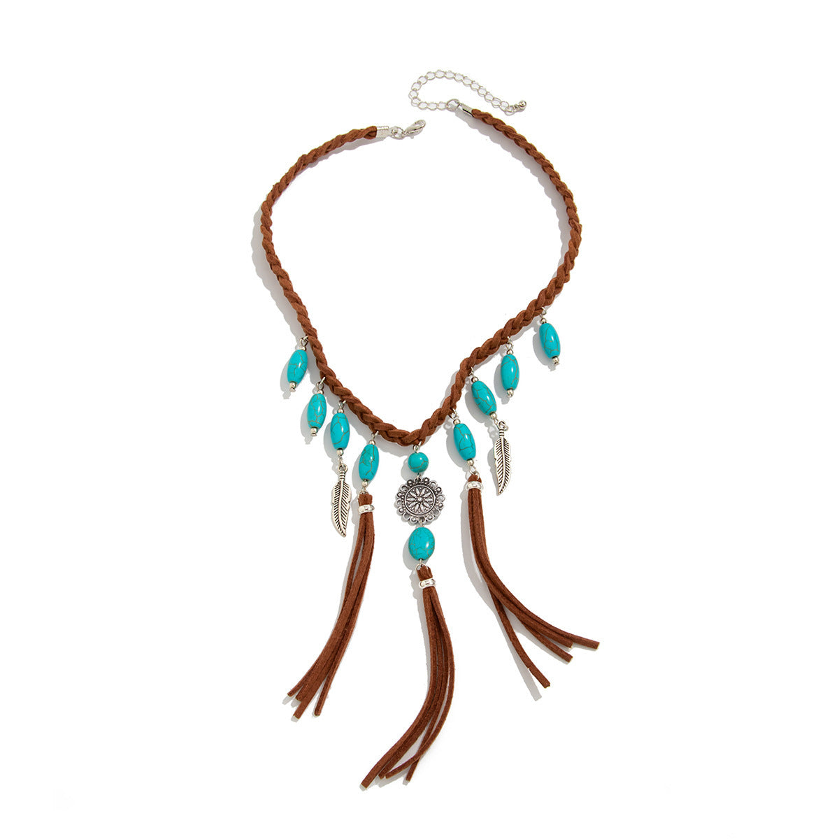 Wholesale Bohemian Ethnic Turquoise Pendant Tassel Necklace Layering Jewelry Boutique Resale