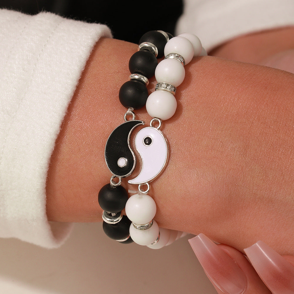 Set di braccialetti lunghi in rame satinato nero all'ingrosso con disco volante con sfere di diamanti in zirconio