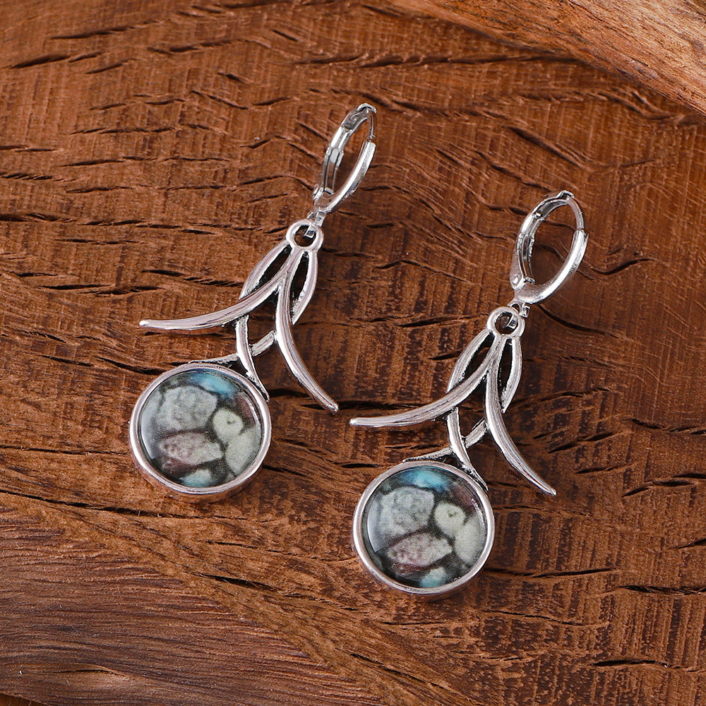 Wholesale  Bohemian Geometric Round Printed Tassel Earrings