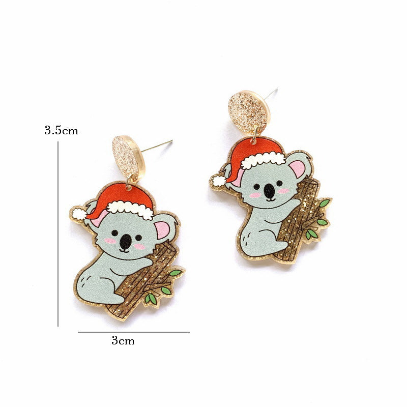 Wholesale Christmas Tree Rainbow Koala Dinosaur Cactus Gingerbread Man Acrylic Earrings ACC-ES-XP012