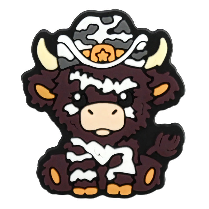 Wholesale  Random 100pcs Creative Cartoon Highland Cow Denim Series PVC Soft Rubber Shoe Buckle Decoration