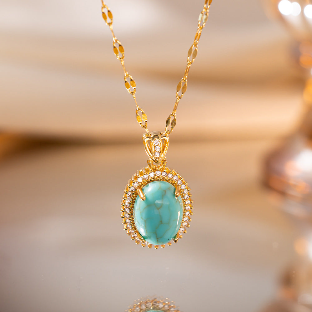 Wholesale Titanium Steel luxury turquoise crack necklace