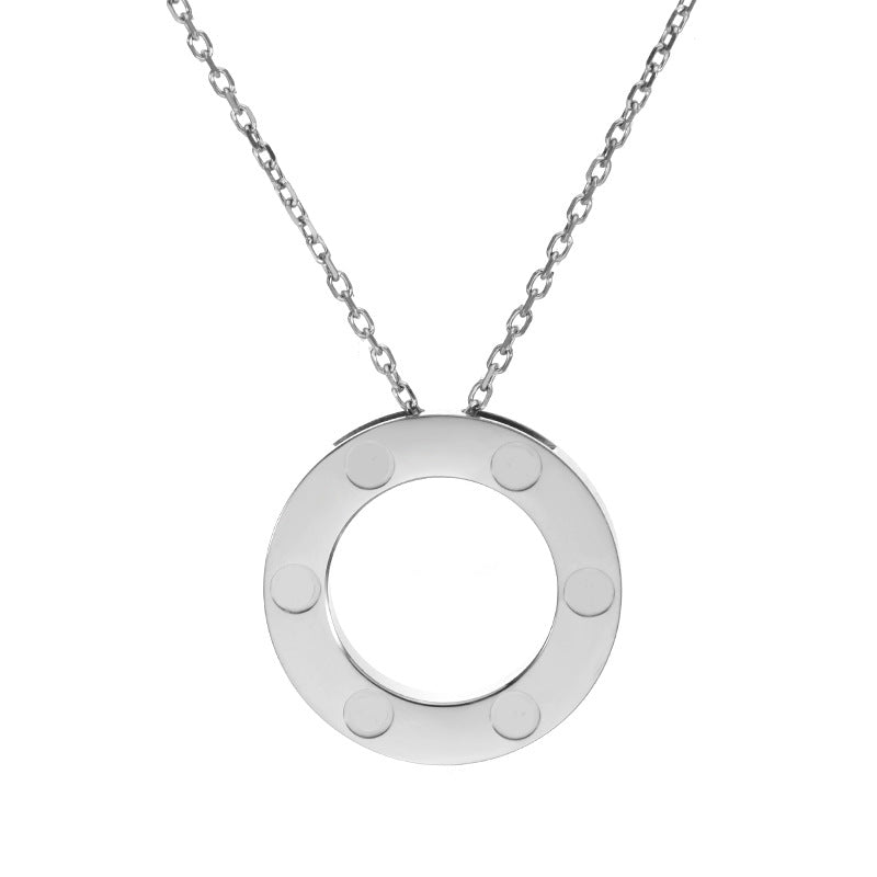 Wholesale Rose Gold Single-Ring Big Disc Screw Detail Clavicle Necklace