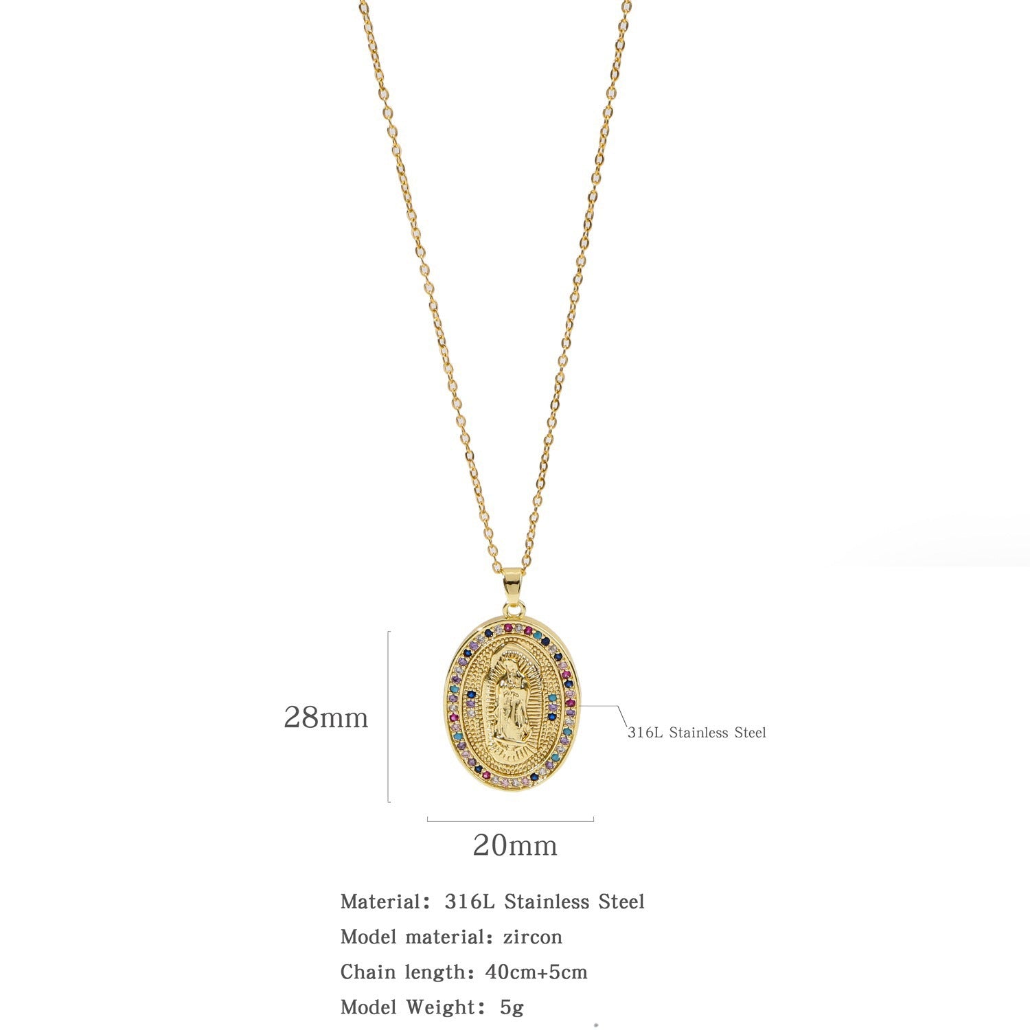 Wholesale Copper Inlaid Zircon Virgin Mary Necklace Fashion Jewelry for Women
