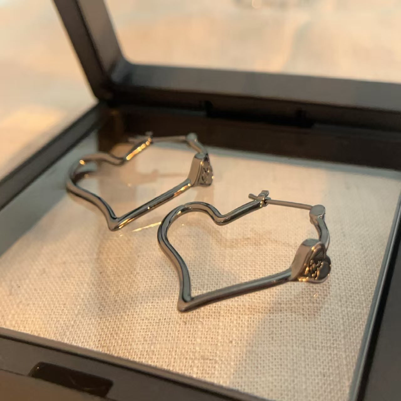 Wholesale Heart Two Tone Large Hoop Earrings