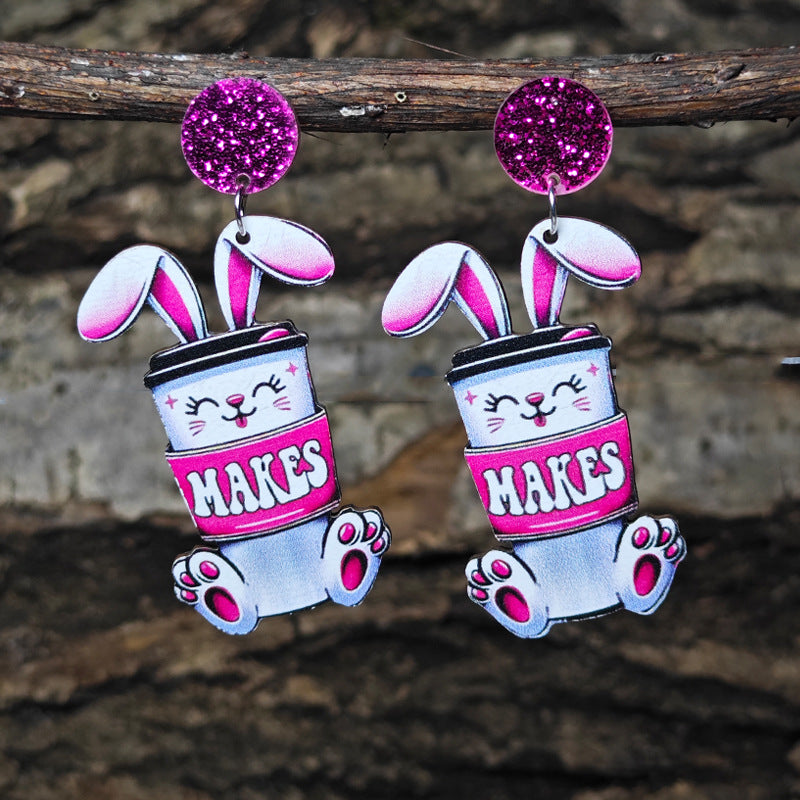 Wholesale Easter Glasses Purple Bunny Earrings