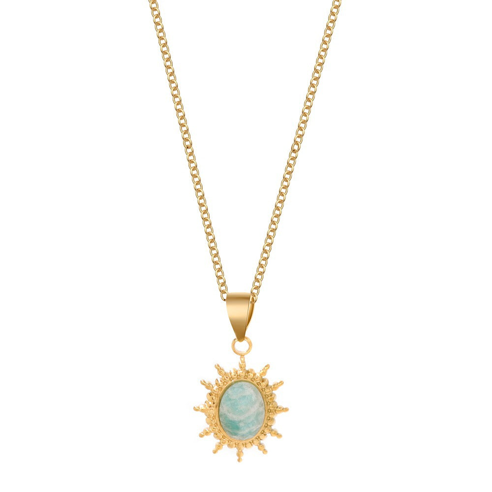 Wholesale Stainless Steel Round Sun Pendant Necklace Vintage Geometric Jewelry Accessory for Women Everyday
