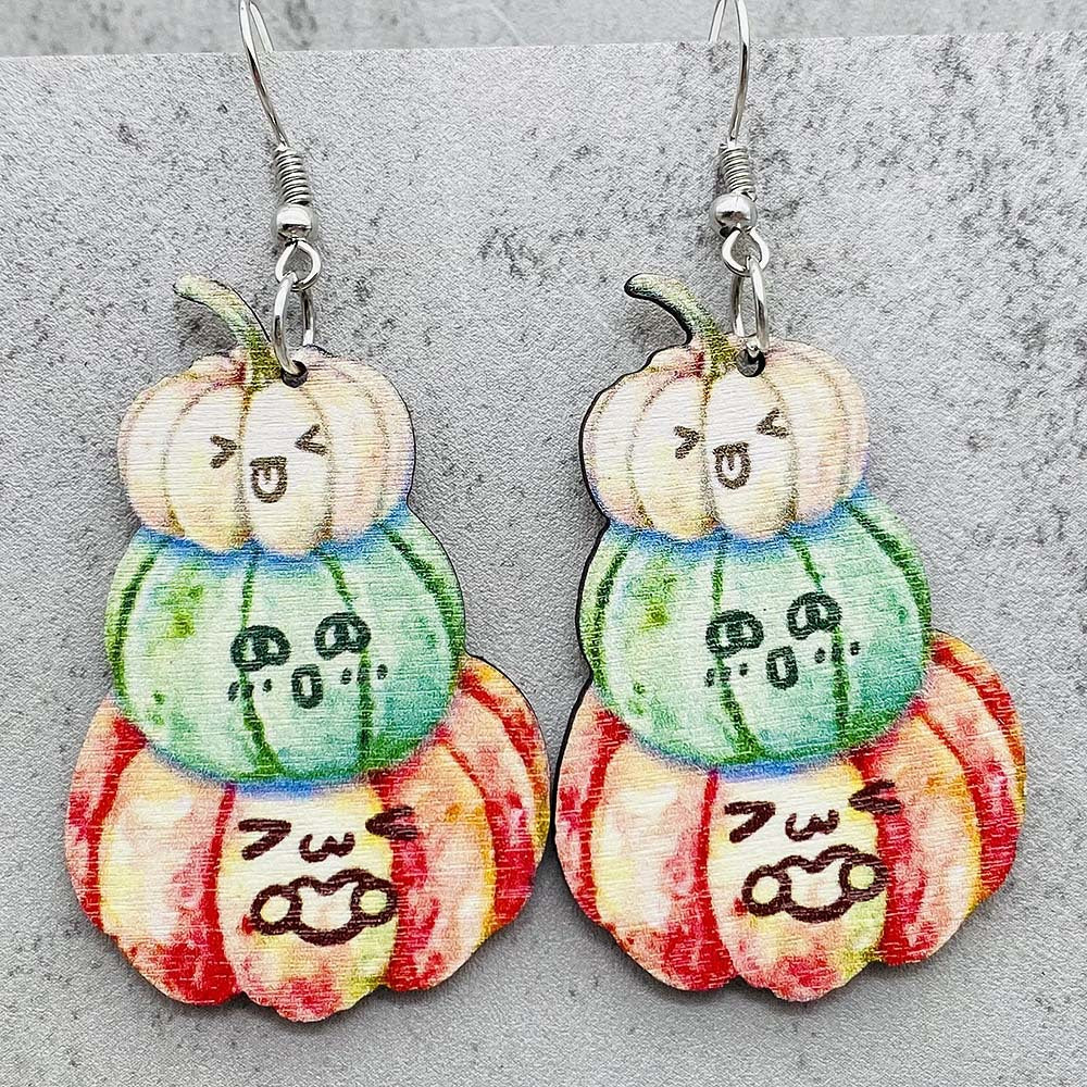 Wholesale  Halloween wooden earrings  pumpkin pine cone print  earrings