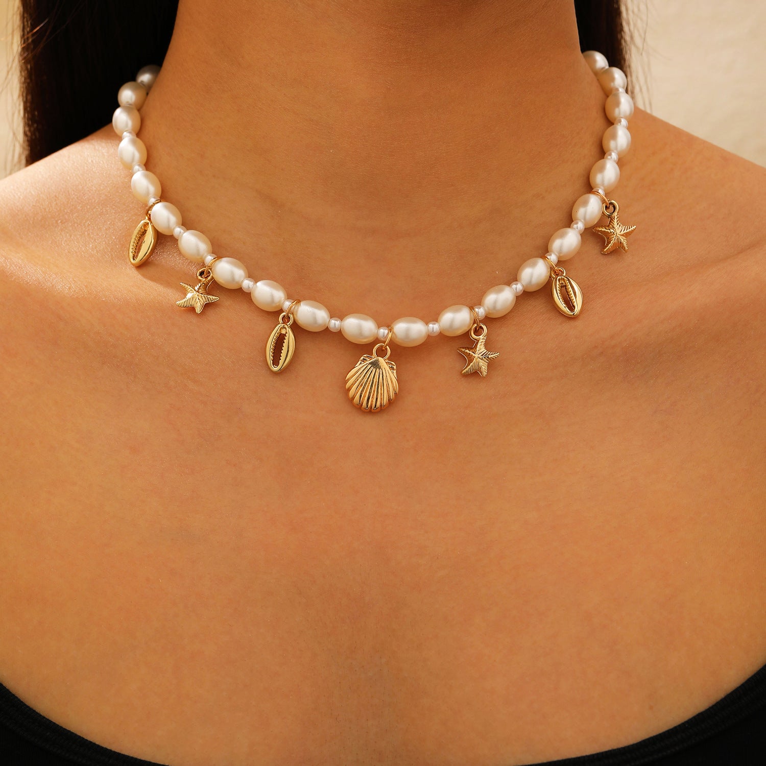 Wholesale Bohemian Summer Beach Shell Necklace And Bracelet Set Faux Pearl Starfish Conch Women S Fashion Jewelry Accessory