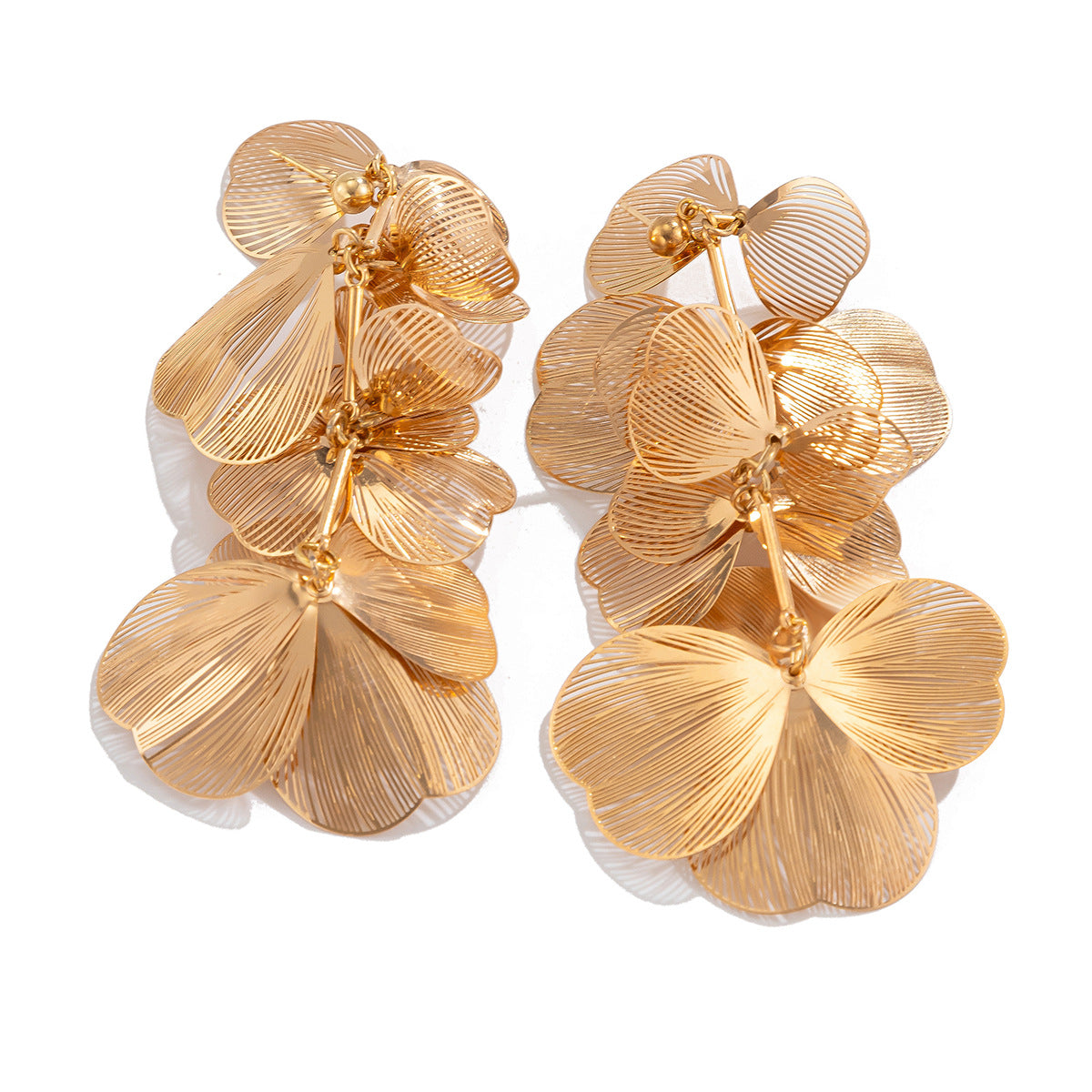 Wholesale Metal Texture Three-Dimensional Ginkgo Leaf Flower Earrings