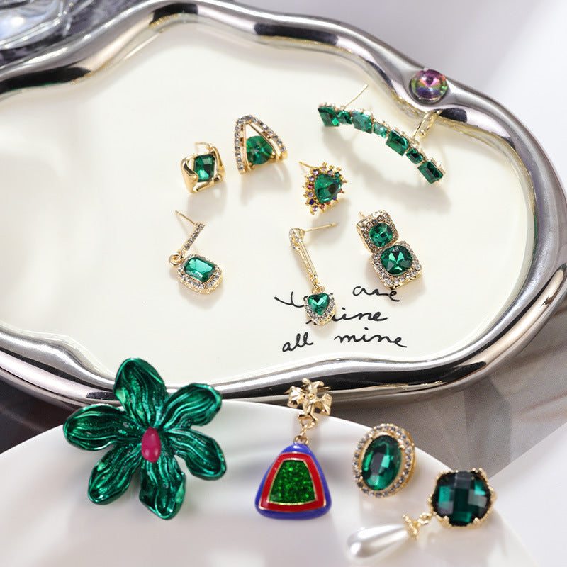 Wholesale green diamond flower lovely earrings