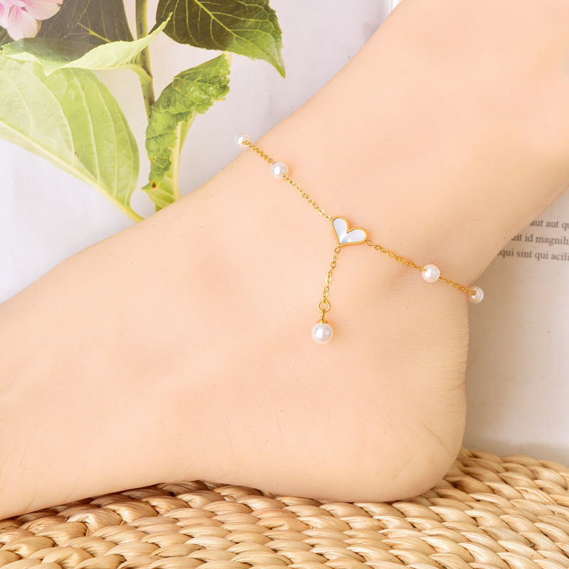 Wholesale Pearl Chain Butterfly Tassel Anklets ACC-AS-JinLang002