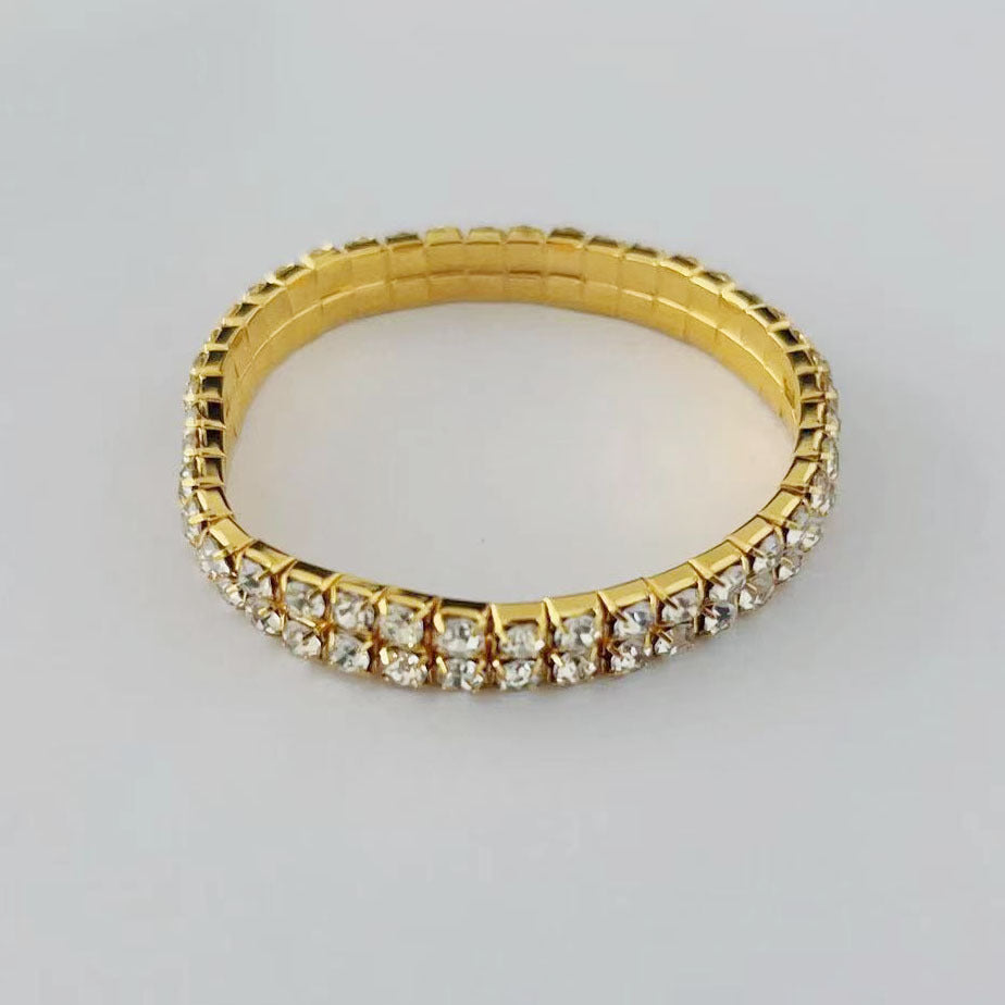 Wholesale Gold Plated Full Rhinestone Elastic Multi-Row Bracelet Women Fashion Accessory Gift
