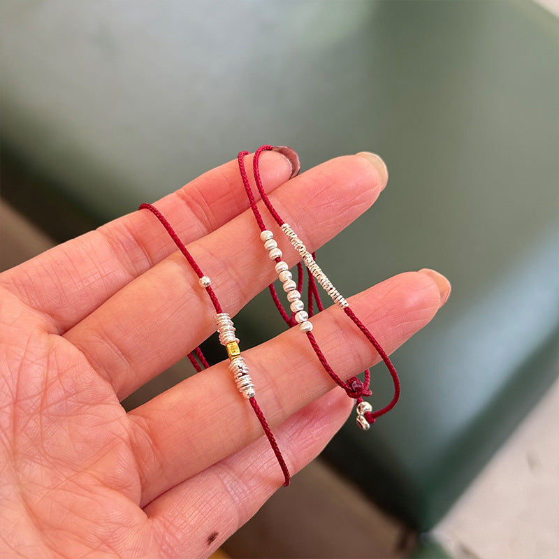 Wholesale red rope set S925 sterling silver hand-woven broken silver red rope bracelet