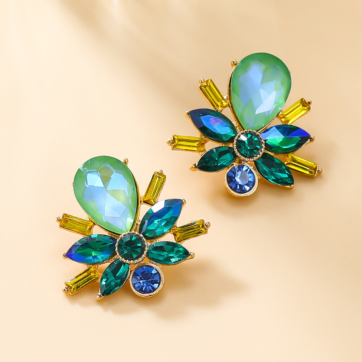 Wholesale colored diamond full diamond flower stud earrings alloy earrings ACC-ES-JL017