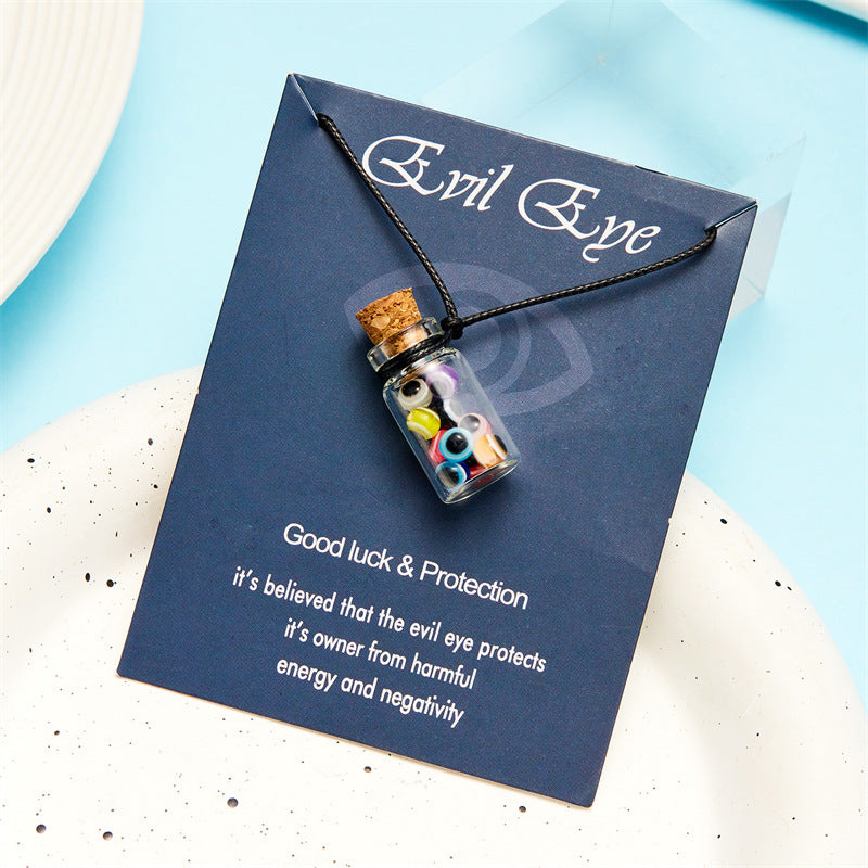 Wholesale  Fashion Devil's Eye Glass bottle pendant card wax rope necklace