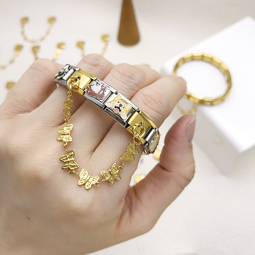 Wholesale Italian Charm Bracelet 9mm DIY Splicing Gold and Silver Double Pendant Stainless Steel Composable Bracelet