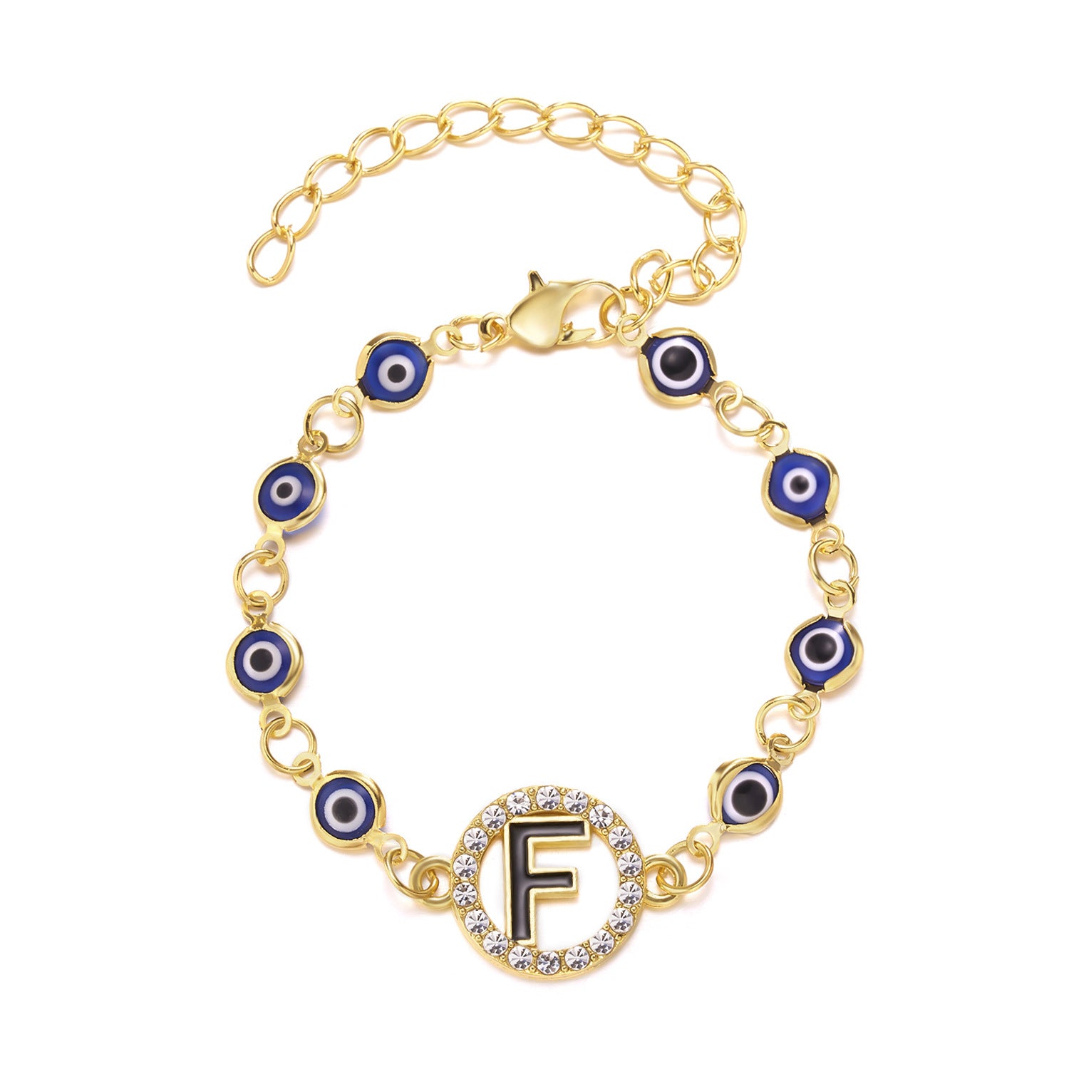Wholesale Letter Rhinestone Blue Eyes Alloy Adjustable Bracelet
