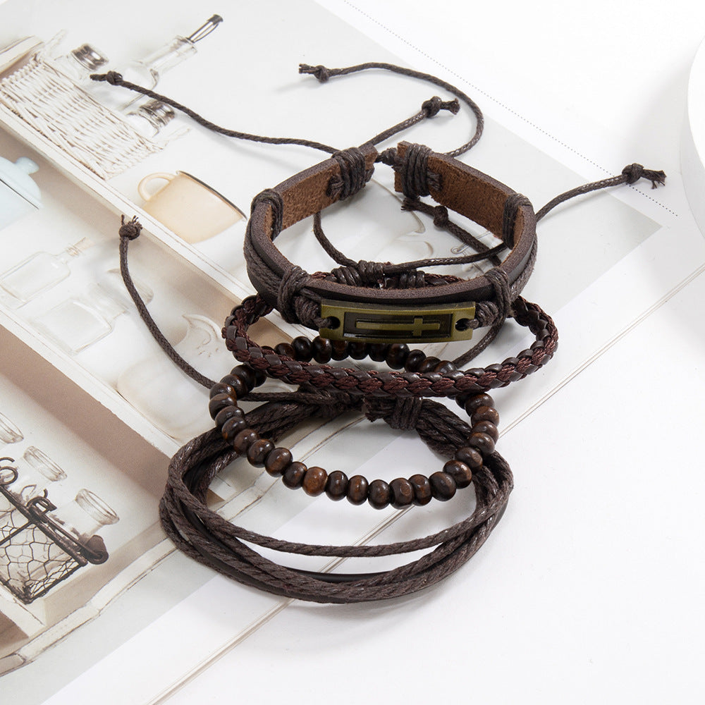 Wholesale  4pcs retro  leather woven men's  bracelet