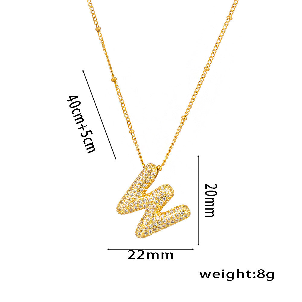 Wholesale Micro-Inlaid Zirconia Letter Pendant Necklace ACC-NE-KuCai012