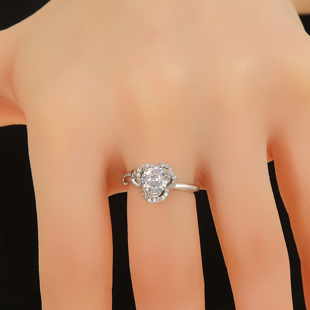Wholesale Copper Zircon Flower Ring Silver Tone Trendy Fashion Jewelry Accessory